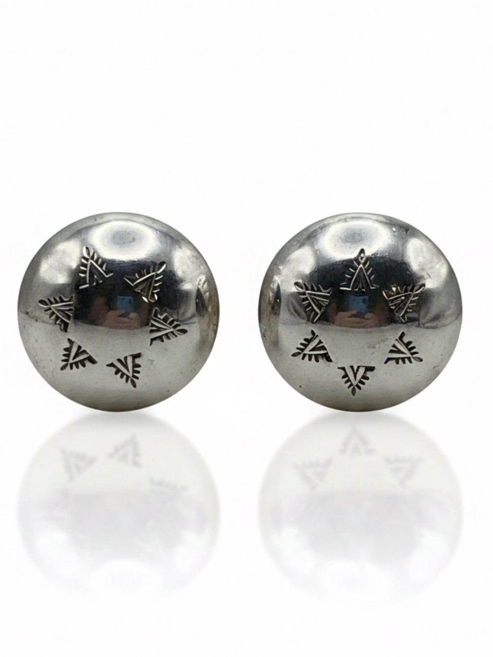 VTG 70s Navajo Sterling Silver 1" Stamped Dome Clip On Earrings 9.75g XRF